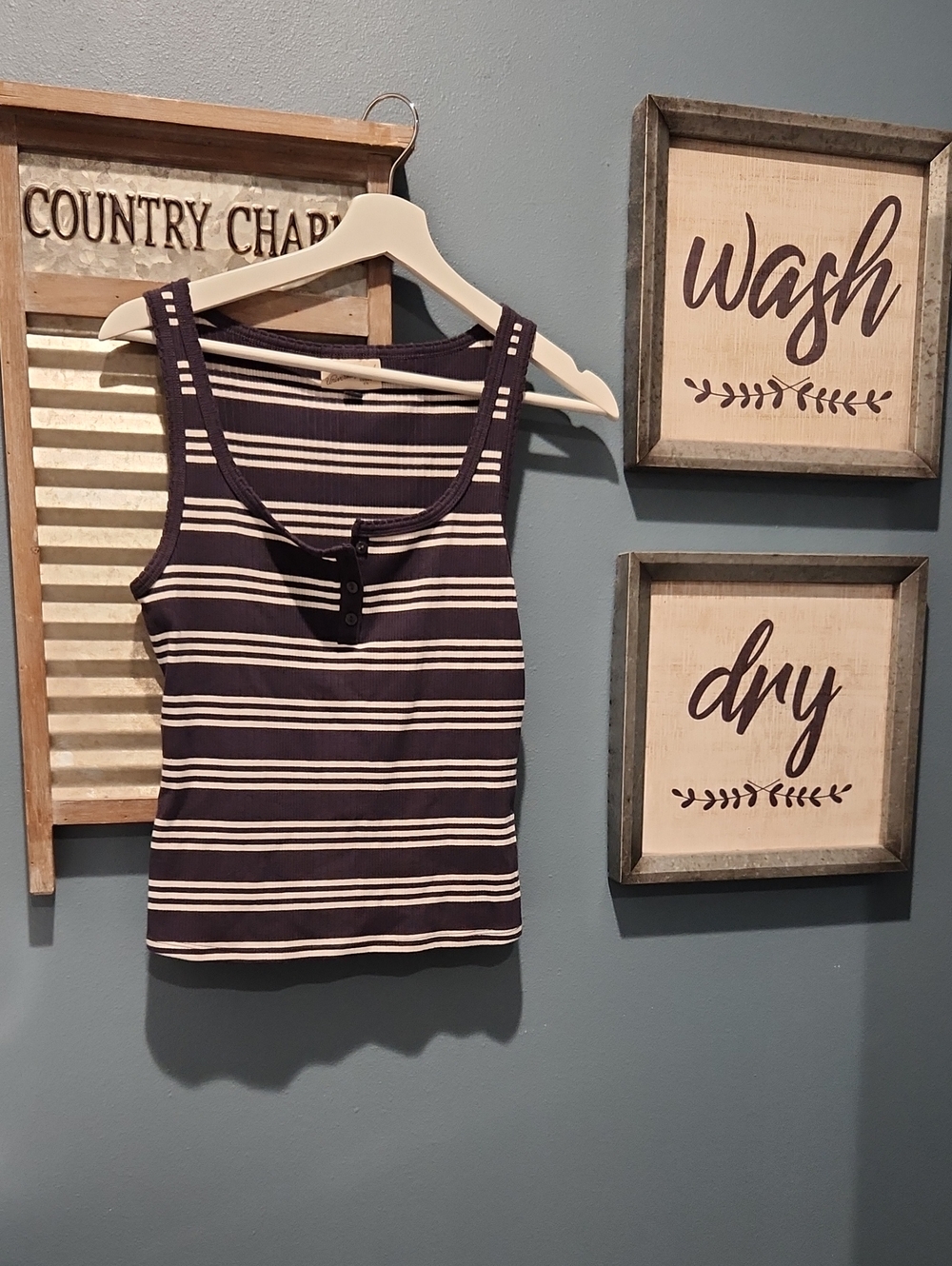 Universal Thread Navy and White Striped Ribbed Tank